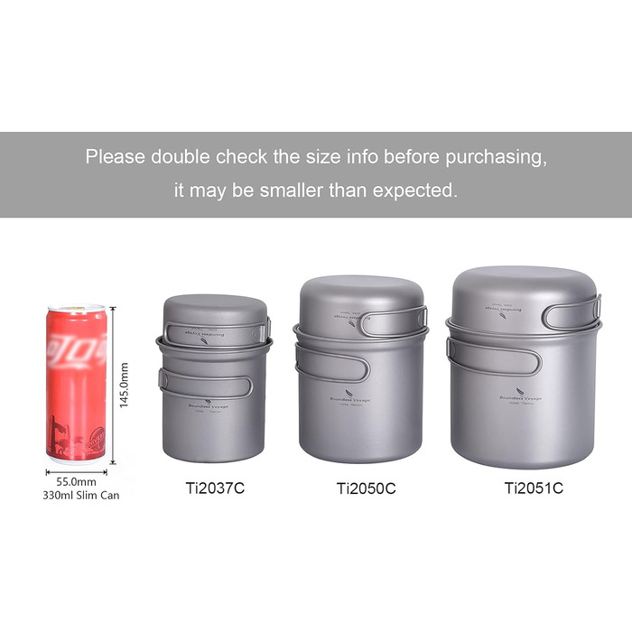 Набір кухонного посуду iBasingo для кемпінгу: титановий посуд з відкидним ручками, 1500 мл каструля та 500 мл сковорода, ідеальний для туризму та пікніків