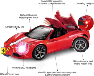 Радіокерований автомобіль Rastar Ferrari 458 Special A, червоний кабріолет 1:14 з автоматичним відкриттям/закриттям