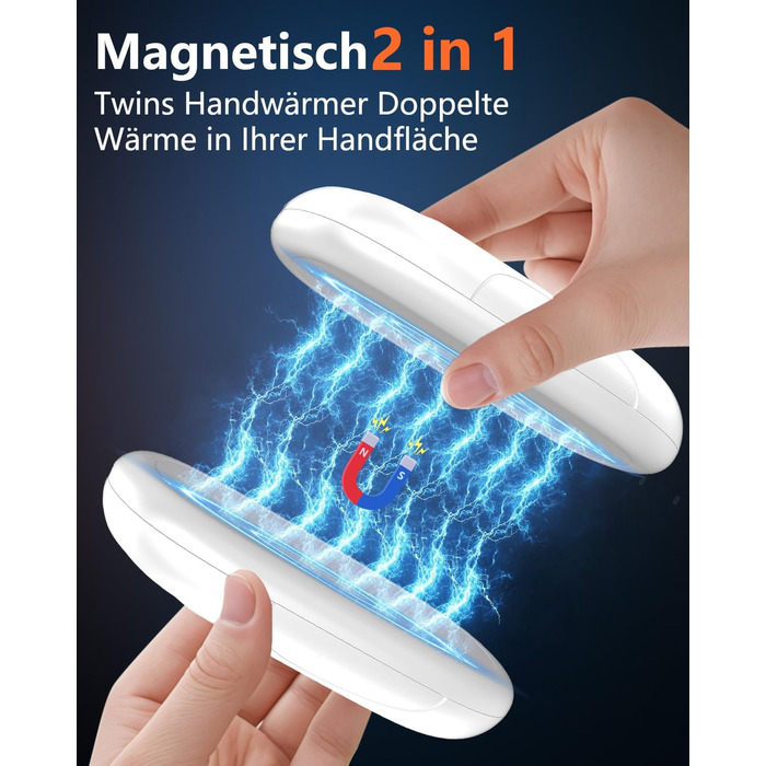 Електричні грілки для рук DDKJ - 2 шт. з LED-дисплеєм та 3 рівнями нагріву. Магнітні, багаторазові, для дітей, чоловіків, жінок. Білий великий екран.