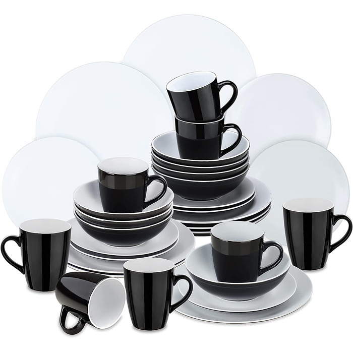 Комбінований сервіс глиняний посуд, Набір посуду vancasso lento з 48 предметів, сучасна їдальня на 12 осіб (біла, з 32 предметів(LENTO))