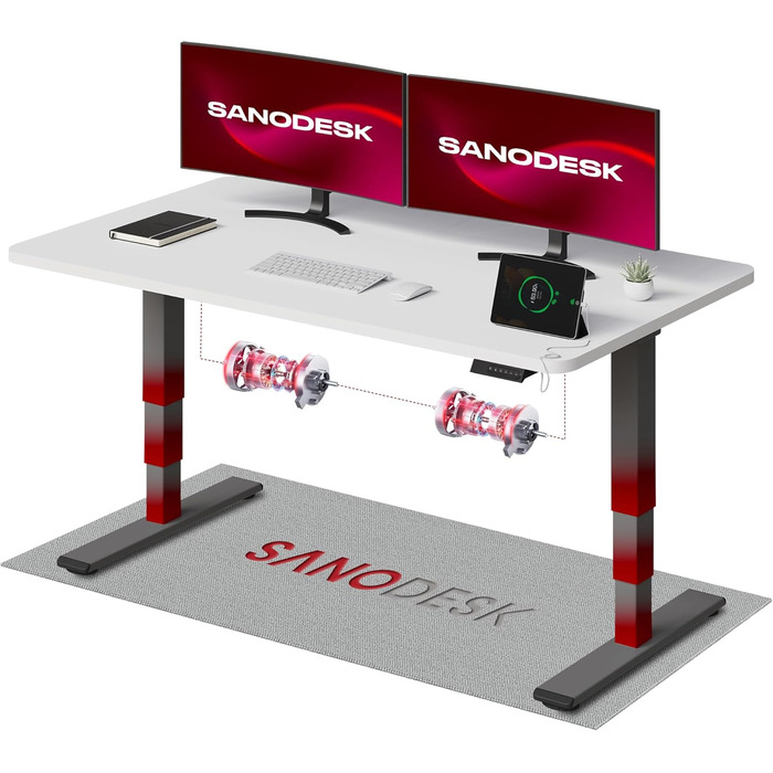Регульований стіл Sanodesk 160x80 см білий + сірий, електричний, ергономічний, з двома моторами