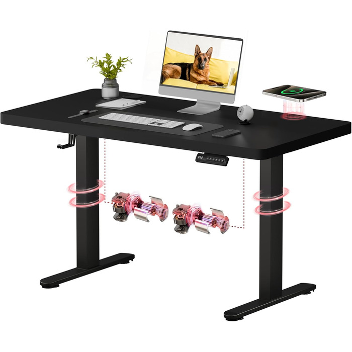 Регульований стіл Sanodesk з бездротовою зарядкою та подвійним мотором, компактний 110x54 см. Стабільний електричний стіл для стояння та сидіння (Чорний)