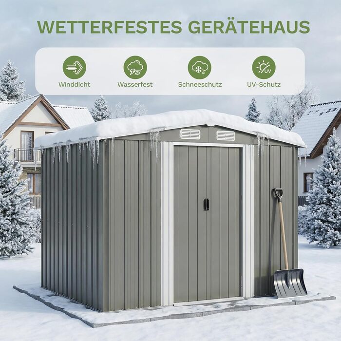 Сарай металевий Devoko 96x98x160 см для саду та двору з похилим дахом, сталевий, з рукавичками, сірий (L)