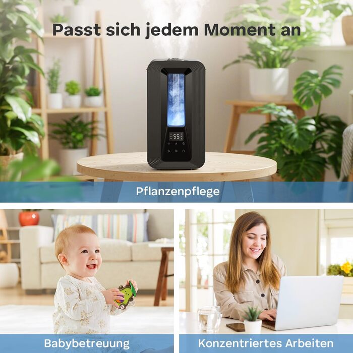 Зволожувач повітря AROEVE 5L з верхнім заповненням, ультразвуковий, з аромадифузором, гігростат, нічник, тихий (25dB), для дому, рослин, дітей та спальні