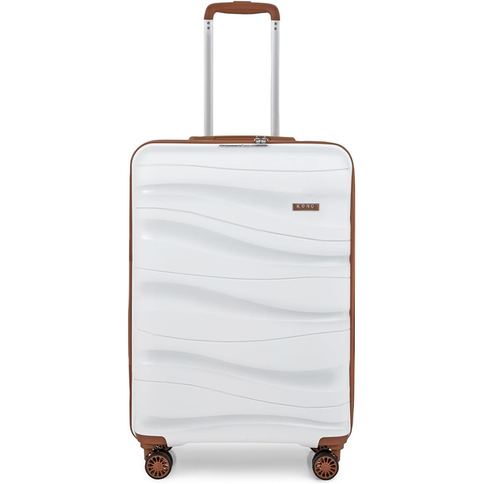 Валіза-тележка KONO, середнього розміру, легка, з жорстким корпусом та TSA замком, 4 колеса (кремовий, L)