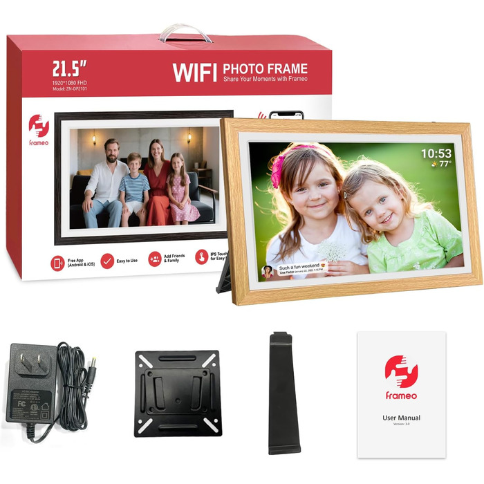 Цифровий фоторамка FRAMEO 21.5 дюймів з IPS LCD сенсорним екраном, Wi-Fi, 32 GB, USB/SD розширення, Auto-Rotate, для кріплення на стіну, жовтий