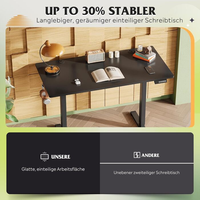 Регульований стіл Devaise 120x60 см з пам'яттю положення, для офісу, білий/чорний