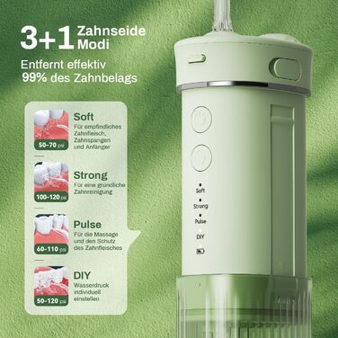 Портативний електричний іригатор для зубів JTF Munddusche Mini (зелений): 4 режими, 5 насадок, 230 мл, водонепроникний IPX7