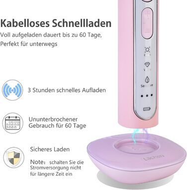 Електрична зубна щітка Lächen Sonic з 4 насадки, таймер, 3 режими та 3 інтенсивності, дорожній футляр (C-рожевий)