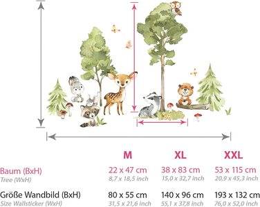 Наклейка на стіну із зображенням лісових тварин Грандора для дитячої кімнати, наклейка на стіну із зображенням лисиці, оленя, дерева, прикраса на стіну, фреска XL - 154 x 105 см (ШхВ), DL771, XL - 140 x 96 см (ШхВ)