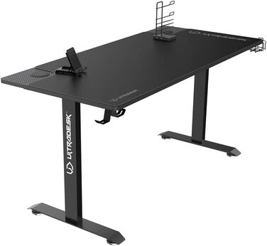 Ігровий стіл ULTRADESK Momentum, килимок розміру XXL, підставка для мобільного телефону, підстаканник, до 130 кг, чорний, 152.5x70 см