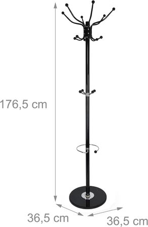Настінна вішалка для одягу Relaxdays з підставкою для парасольки, 16 гачків, 176,5 x 36,5 см, з підставою з мармуру, золота/біла (чорна)