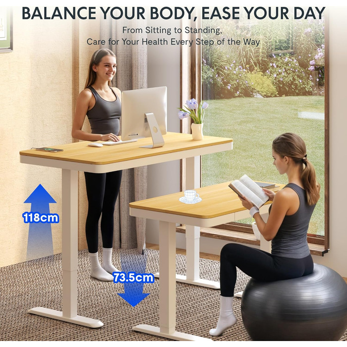 Електричний регульований стіл FLEXISPOT з USB та ящиком, зі скляною стільницею (140x70 см, білий)