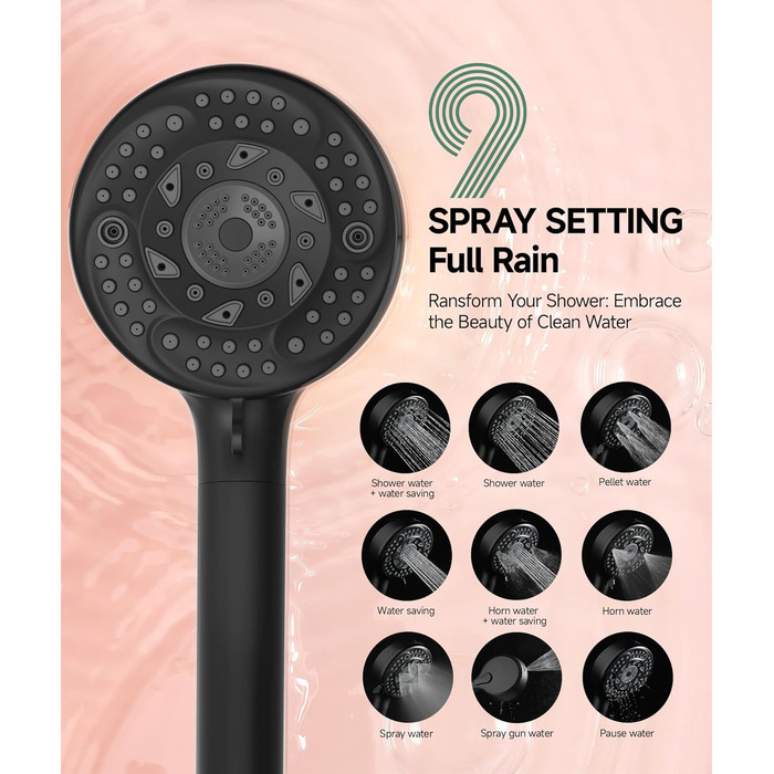 Фільтр для душу SunCleanse з ручним душем, 9 режимів, знімний, для жорсткої води, чорний матовий