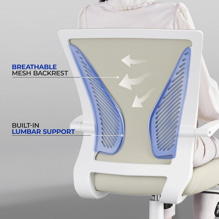 Офісний стілець Yaheetech ергономічний з сітчастою спинкою, регульований, з підлокітниками, бежевий, до 136 кг