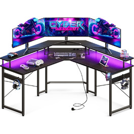 Ігровий стіл ODK зі світлодіодним підсвічуванням з 2 розетками та 2 портами USB чорний