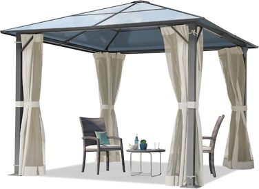 Пергола Gartenpavillon Polycarbonat 3x3 м, бежева, з 4 боковинами та москітними сітками