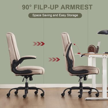 CASTLOVE Ергономічне крісло для офісу, комп'ютерне крісло, крісло для начальника з підйомними підлокітниками, висока спинка, функція гойдання, регульована висота, зручне, офісне крісло для дому, офісу, тканина, кремовий колір