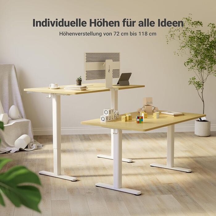 Регульований стіл Claiks з підняттям, 80 кг, 3 пам'ять, для дому/офісу, білий (180 x 80 см, бежевий)