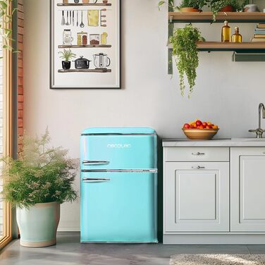 Холодильник Cecotec Bolero CoolMarket 86L, 2 двері, Retro, блакитний, Клас E