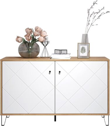 Тумба Trendteam Smart Living Touch Artisan Eiche/Weiß з 2 дверцятами та 4 відділеннями (123 x 76 x 40 см) - житловий шафчик з металевими ніжками