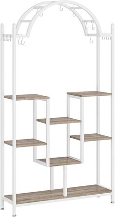 Плантатор Tribesigns з 5 полицями для дому, металева конструкція, полиці-арки з гачками, велика підставка для квіткових горщиків, для саду, балкону, вітальні, білий та сірий