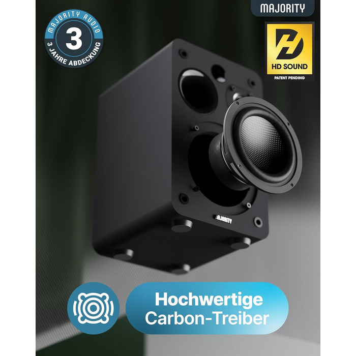 Активні колонки Majority D70X Bluetooth | HDMI ARC | Студійний монітор DJ з вуглецевими мембранами | 70W стерео колонки для ПК | Монітори з пультом дистанційного керування (Чорний)