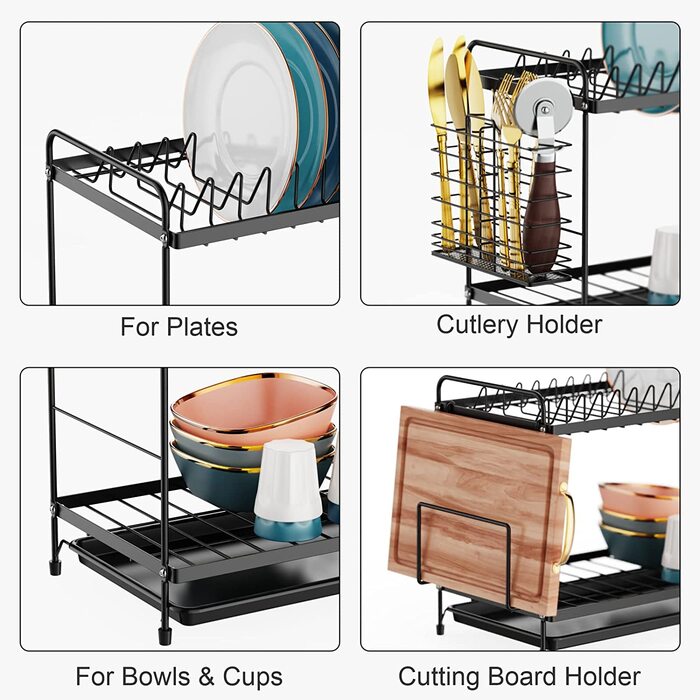 Рівнева сушарка для посуду, сушарка для посуду iSPECLE сушарка для посуду з піддонами для збору крапель тримач для столових приладів обробна дошка, 2-