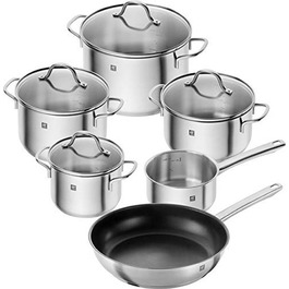 Набір каструль ZWILLING Quadro 5-ти частинний, нержавіюча сталь, без покриття, 4 скляні кришки, підходить для індукційних плит