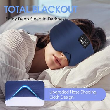 Маска для сну з Bluetooth-навушниками, 100% затемнення, шовкова тканина, для чоловіків та жінок, м'які навушники, Bluetooth-маска для сну, подорожей, блакитний колір