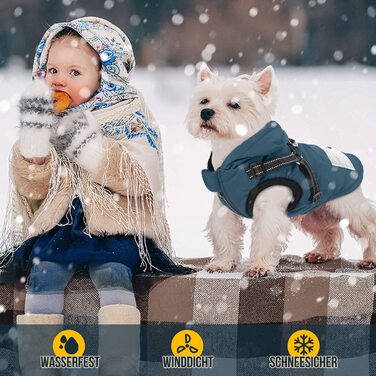 Зимове пальто для собак Nasjac зі знімною упряжкою, водонепроникна флісова тепла куртка для маленьких собак середнього розміру, світловідбиваючий регульований жилет для собак з хутром, жилет для мисливців на відкритому повітрі (м (груди 30-34 см), синій-д