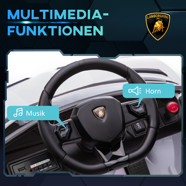 Електромобіль HOMCOM для дітей, ліцензійна модель Lamborghini Aventador, з дверима-метеликами, музикою, звуком клаксона, для дітей віком 3-5 років, білий