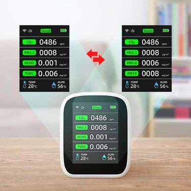 Портативний тестер якості повітря Irfora Tuya WiFi 8 в 1: PM1.0, PM2.5, PM10, CO2, TVOC, HCHO, температура, вологість, LCD-дисплей