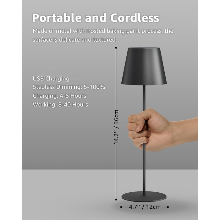 LED настільна лампа FUYO 2 шт. в наборі, акумуляторна, USB-C, сенсорне керування, регулювання яскравості, 2700K-6000K, 3 кольори, для дому та вулиці (чорний)