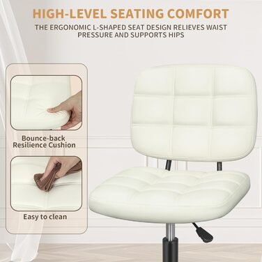 Офісний стілець без підлокітників Leader Accessories - регульована висота, ергономічний, для дому та офісу, білий, 86x55 см, до 120 кг