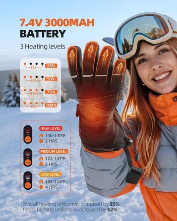 EBOSSOM Зимові рукавички для чоловіків та жінок, 7.4V водонепроникні теплі рукавички з підтримкою сенсорного екрану, вітрозахисні велосипедні рукавички для катання на лижах, піших прогулянок, їзди на мотоциклі та відпочинку