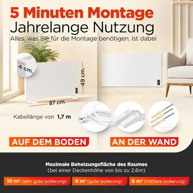 Інфрачервовий обігрівач TermoPlaza WiFi з термостатом 270 Вт (до 7 м²) | Настінний та підлоговий обігрівач | Енергозберігаючий інфрачервовий електричний обігрівач/конвектор для дому та ванної кімнати