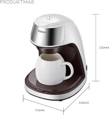Кавомашина KONKA 450 Вт, кавомашина 300 мл з чашкою, міні-крапельна кавоварка Високоякісна крапельна кавоварка швидкого заварювання з пластику та нержавіючої сталі, біла