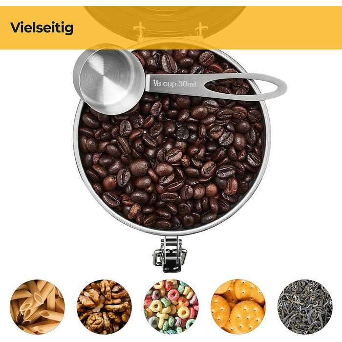 Банка для кави з срібним горлечком герметична ємність з нержавіючої сталі ємністю 500 г для кавових зерен, включаючи кавовий порошок. Дозуюча ложка-чорна