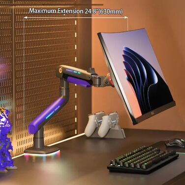 Кріплення для монітора NB Ergonomic для Ultrawide (60 дюймів), RGB, для плоских/вигнутих моніторів, до 20 кг, VESA 75/100 (фіолетовий)