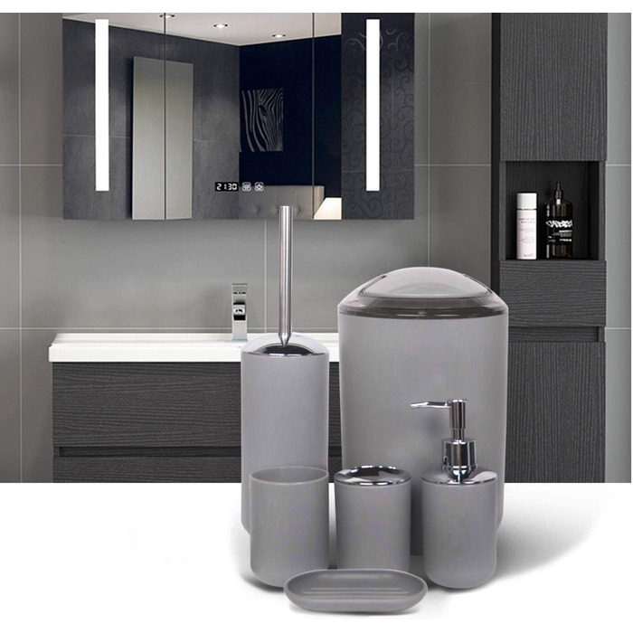 Набір аксесуарів для ванної кімнати CERBIOR, 6 шт. (Морська блакить/Королівська блакить/Сірий): мильниця, тримач для зубних щіток, стакан для зубних щіток, мильниця