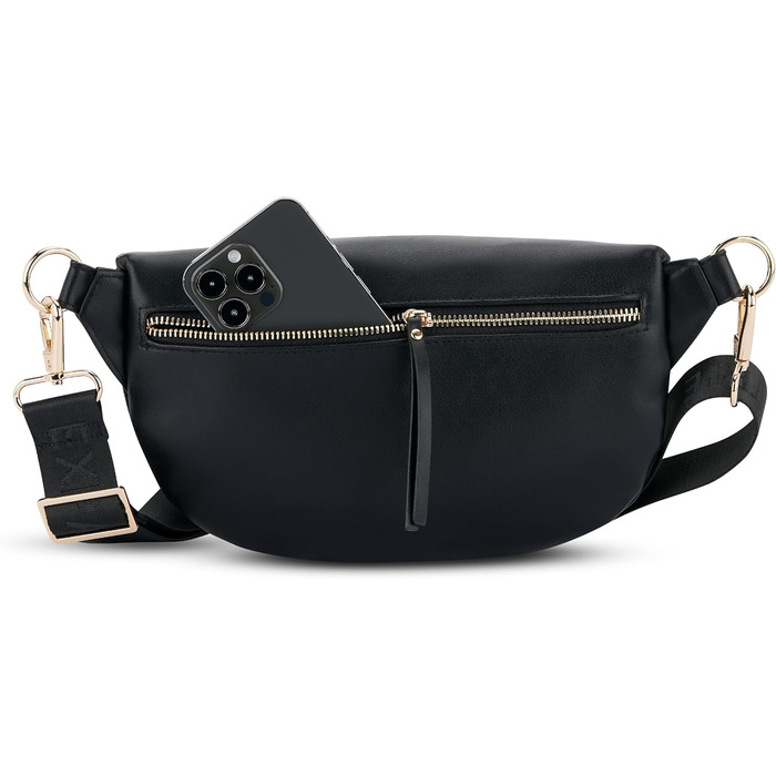 Поясна сумка Expatri Fanny Pack Women Black - Alice Medium - Сумка на пояс для фестивалю, подорожей та повсякденного життя з веганської шкіри - Нагрудна кишеня Стильний - Водовідштовхувальний