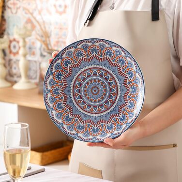 Посуд Vancasso MANDALA 16 предметів, керамічний набір для 4 осіб, розпис ручної роботи, богемський стиль (4 тарілки обідні, бірюзовий мандала)