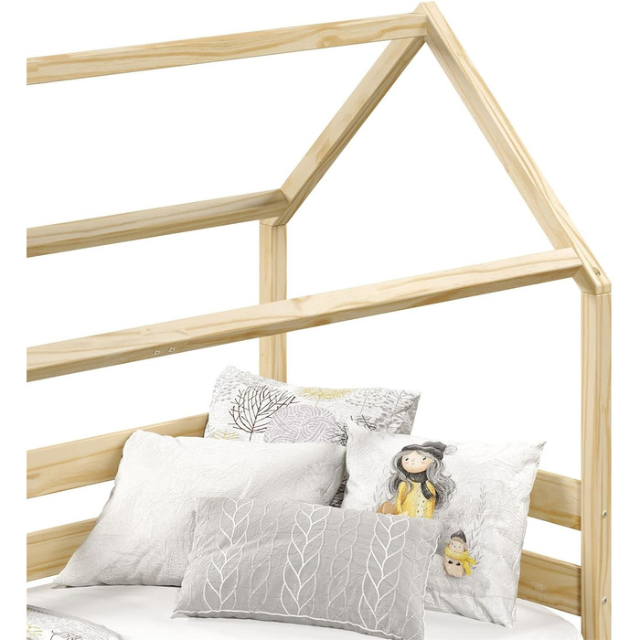 Ліжко для дому IDIMEX FINA з масиву сосни, ліжко Монтессорі 90х200см, дитяче ліжечко з дахом (натуральне)