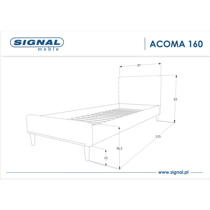 Ліжко ACOMA 90X200 сіре/дуб TAP.131