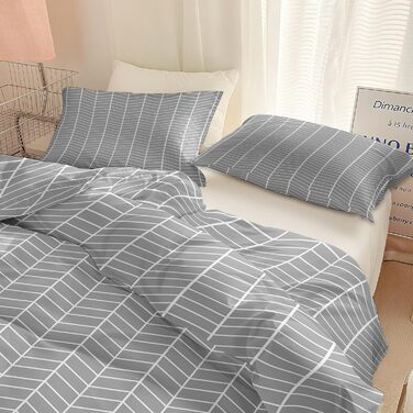 Сіра постільна білизна 180x200 см з геометричним дизайном, двостороння, з м'якої мікрофібри, для алергіків, 3 частини (1 ковдра + 2 подушки), з блискавкою, сучасний дизайн