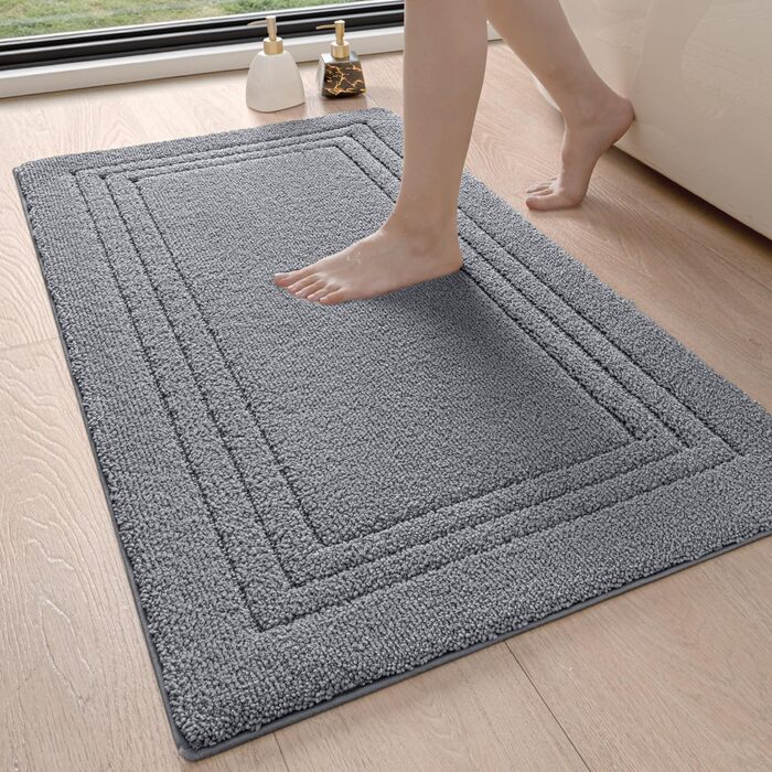 Килимок для ванної кімнати DEXI 60 x 110 см, м'який, нековзний, миючий, сірий