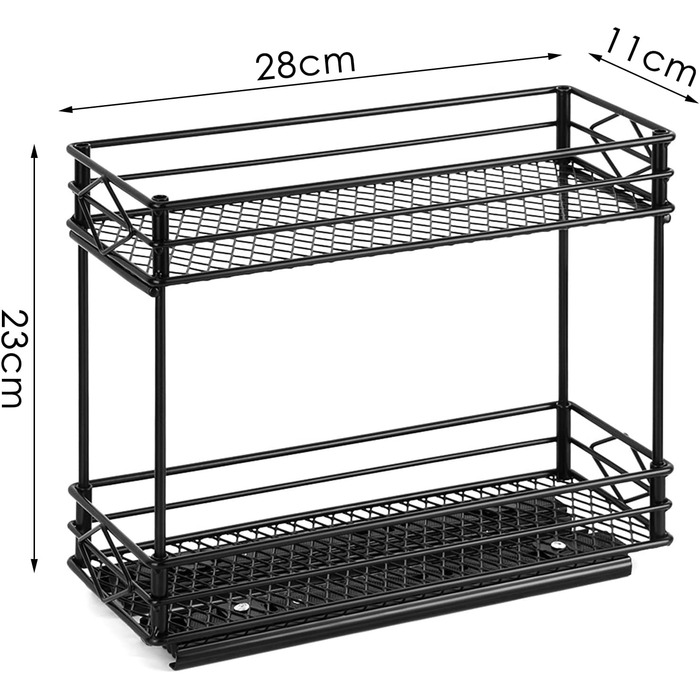 Організатор для спецій, висувна полиця для спецій, органайзер для кухонної шафи з полицею для шафи, полиця для зберігання, 2-поверхові полиці для спецій для кухні,пляшки для приготування масла, баночки для інгредієнтів (срібло-28 * 23 * 26 см) (чорний-28*