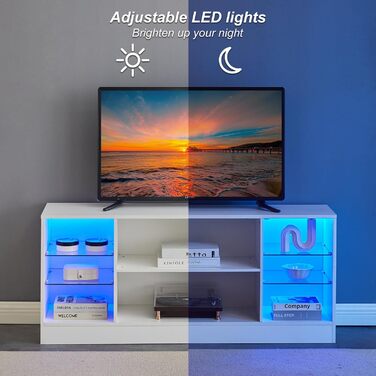 Тумба під телевізор CLIPOP Hochglanz Weiß з LED-підсвіткою, 130x34x57 см - ТВ тумба з скляною полицею для вітальні