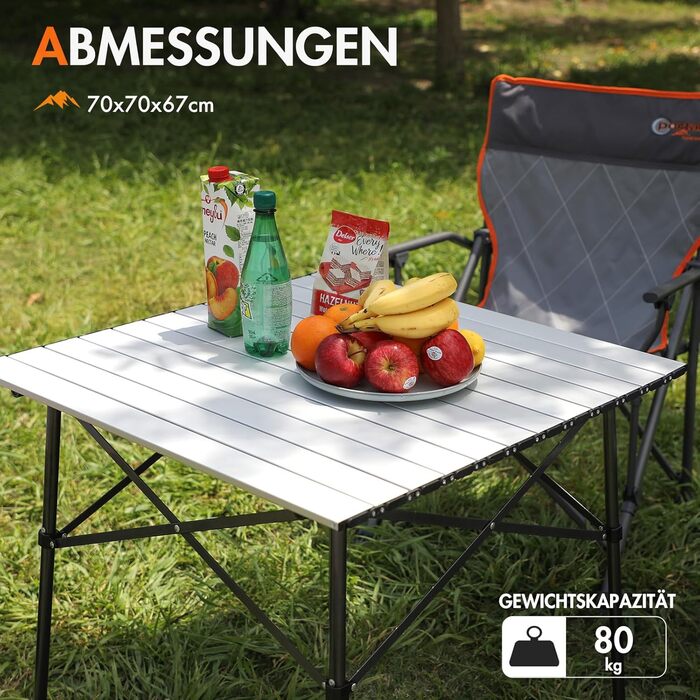 Складаний кемпінговий стіл PORTAL з алюмінієвою стільницею, витримує 80 кг, з сумкою для перенесення, білий — для пікніка, гриля, саду та балкона